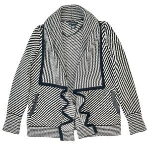 Bloomingdales Black & White Draped Shawl Collar Wool Cashmere Cardigan Sweater